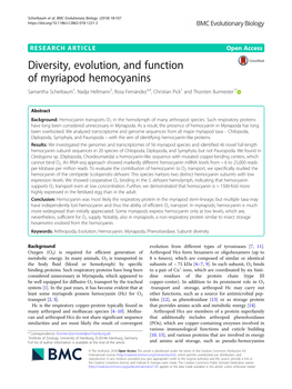 Diversity, Evolution, and Function of Myriapod Hemocyanins Samantha Scherbaum1, Nadja Hellmann2, Rosa Fernández3,4, Christian Pick1 and Thorsten Burmester1*