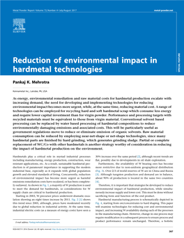 Reduction of Environmental Impact in Hardmetal Technologies