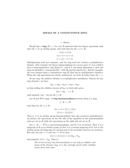 Ideals of a Commutative Ring, Quotient Field of an Integral Domain