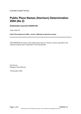 Public Place Names (Harrison) Determination 2004 (No 2)