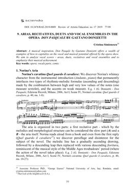 9. Arias, Recitatives, Duets and Vocal Ensembles in the Opera Don Pasquale by Gaetano Donizetti