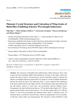 Photonic Crystal Structure and Coloration of Wing Scales of Butterflies Exhibiting Selective Wavelength Iridescence