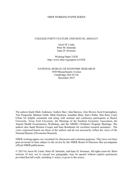 Nber Working Paper Series