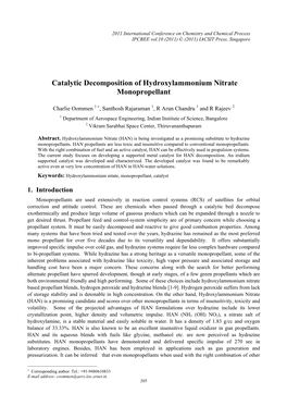 Catalytic Decomposition of Hydroxylammonium Nitrate Monopropellant