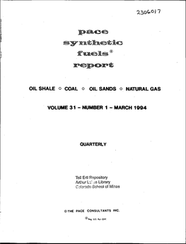 PACE Synthetic Fuels Report V. 31 No. 1