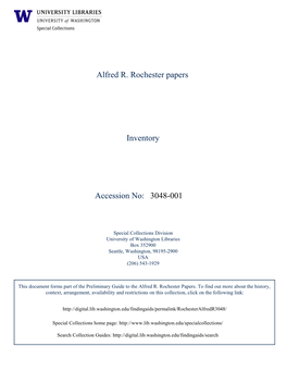 3048-001 Alfred R. Rochester Papers Inventory Accession