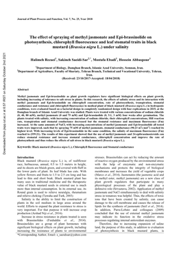 The Effect of Spraying of Methyl Jasmonate and 24-Epi-Brassinolide