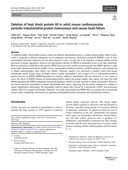 Deletion of Heat Shock Protein 60 in Adult Mouse Cardiomyocytes Perturbs Mitochondrial Protein Homeostasis and Causes Heart Failure