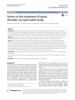 Xenon in the Treatment of Panic Disorder: an Open Label Study Alexander Dobrovolsky1,2,3, Thomas E