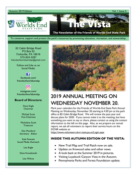 The Vista – Newsletter of the Friends of Worlds End State Park – Autumn 2019