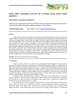 Arabic Coffee Consumption and the Risk of Obesity Among Saudi's Female Population