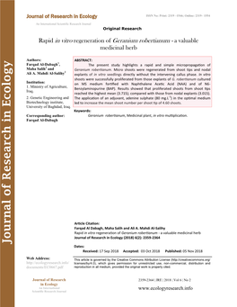 Journ Al of Research in Ecology