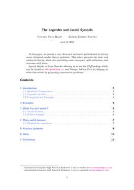 The Legendre and Jacobi Symbols Contents