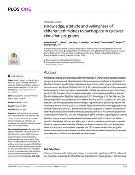 Knowledge, Attitude and Willingness of Different Ethnicities to Participate in Cadaver Donation Programs