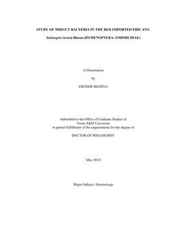 Study of Midgut Bacteria in the Red Imported Fire Ant