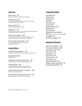 Lunch Printing Menu