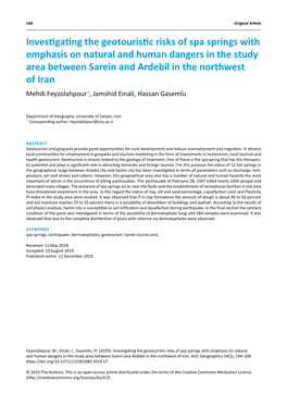 Investigating the Geotouristic Risks of Spa Springs with Emphasis On