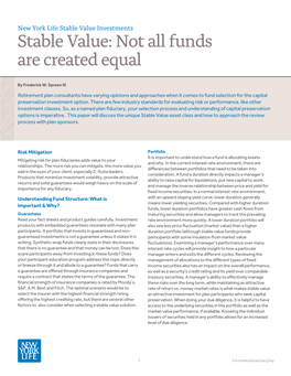 Stable Value: Not All Funds Are Created Equal