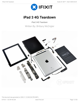 Ipad 3 4G Teardown Guide ID: 8277 - Draft: 2020-02-20