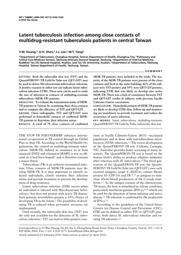 Latent Tuberculosis Infection Among Close Contacts of Multidrug-Resistant Tuberculosis Patients in Central Taiwan