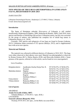 New Species of True Bugs (Heteroptera) in Lithuanian Fauna, Registered in 2010–2013