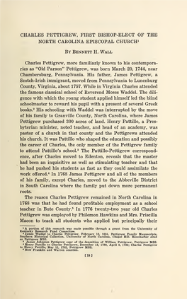 Charles Pettigrew, First Bishop-Elect of the North Carolina Episcopal Church 1