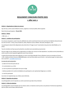 REGLEMENT CONCOURS PHOTO 2021 « Aller Vers »