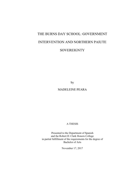 The Burns Day School: Government Intervention and Northern Paiute Sovereignty