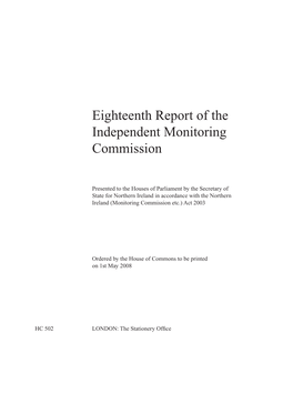 Eighteenth Report of the Independent Monitoring Commission HC