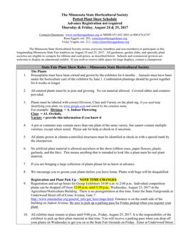 The Minnesota State Horticultural Society Potted Plant Show Schedule Advance Registration Not Required Thursday & Friday, August 24 & 25, 2017