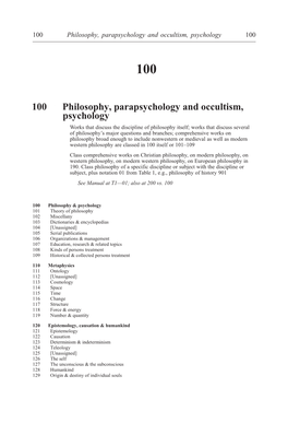 [100 *‡Philosophy, Parapsychology and Occultism, Psychology