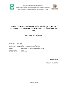 Projeto De Engenharia Para Readequação De Interseção E Correção De Curva Da Rodovia Pr- 151