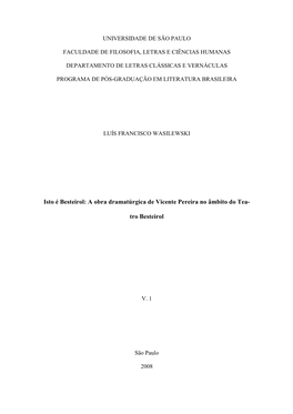 Isto É Besteirol: a Obra Dramatúrgica De Vicente Pereira No Âmbito Do Tea