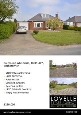 Fairholme Whitedale, HU11 4TY, Withernwick £220,000