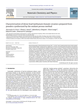 Characterization of Dense Lead Lanthanum Titanate Ceramics Prepared from Powders Synthesized by the Oxidant Peroxo Method