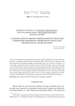 Classification of Brown Earths Based on Field and Laboratory Properties: Problematic Issues and Proposition of Their Solution