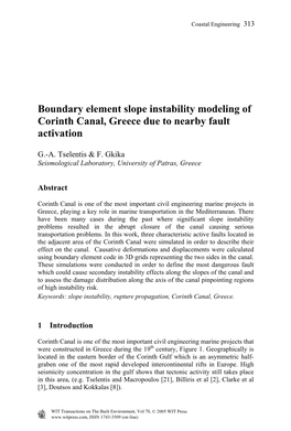Boundary Element Slope Instability Modeling of Corinth Canal, Greece Due to Nearby Fault Activation