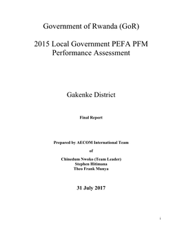 Government of Rwanda (Gor) 2015 Local Government PEFA PFM