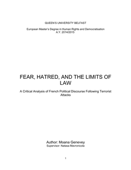 Fear, Hatred, and the Limits of Law