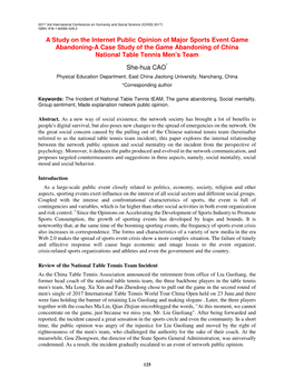 A Study on the Internet Public Opinion of Major Sports Event Game Abandoning-A Case Study of the Game Abandoning of China National Table Tennis Men's Team
