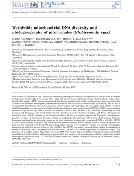 Worldwide Mitochondrial DNA Diversity and Phylogeography of Pilot Whales (Globicephala Spp.)