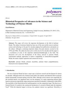 Historical Perspective of Advances in the Science and Technology of Polymer Blends