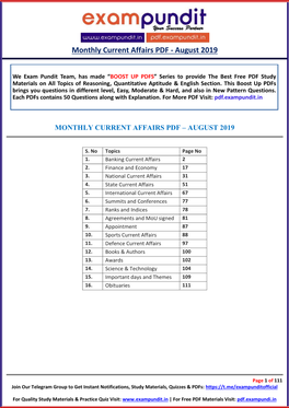 Monthly Current Affairs PDF - August 2019