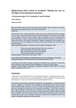 Rights-Based Land Reform in Scotland: Making the Case in the Light of International Experience