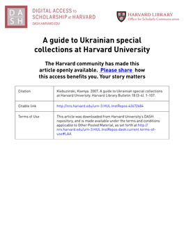 A Guide to Ukrainian Special Collections at Harvard University