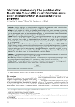 Tuberculosis Situation Among Tribal Population of Car Nicobar, India, 15