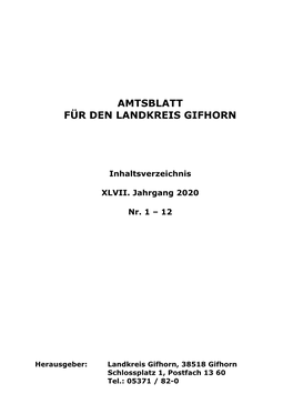 Inhaltsverzeichnis XLVII. Jahrgang 2020 Nr. 1 – 12