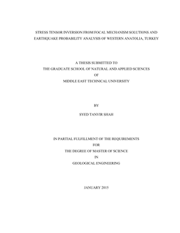 Stress Tensor Inversion from Focal Mechanism Solutions and Earthquake Probability Analysis of Western Anatolia, Turkey