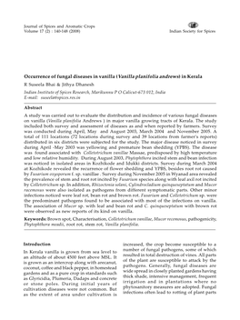 Occurrence of Fungal Diseases in Vanilla