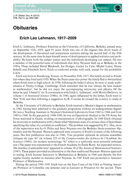 Erich Leo Lehmann, 1917-2009. J